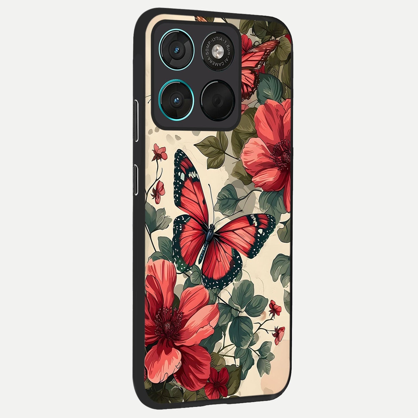 Crimson Butterfly Garden back cover For Moto G57 Power slim fit glass case with vibrant aesthetic design