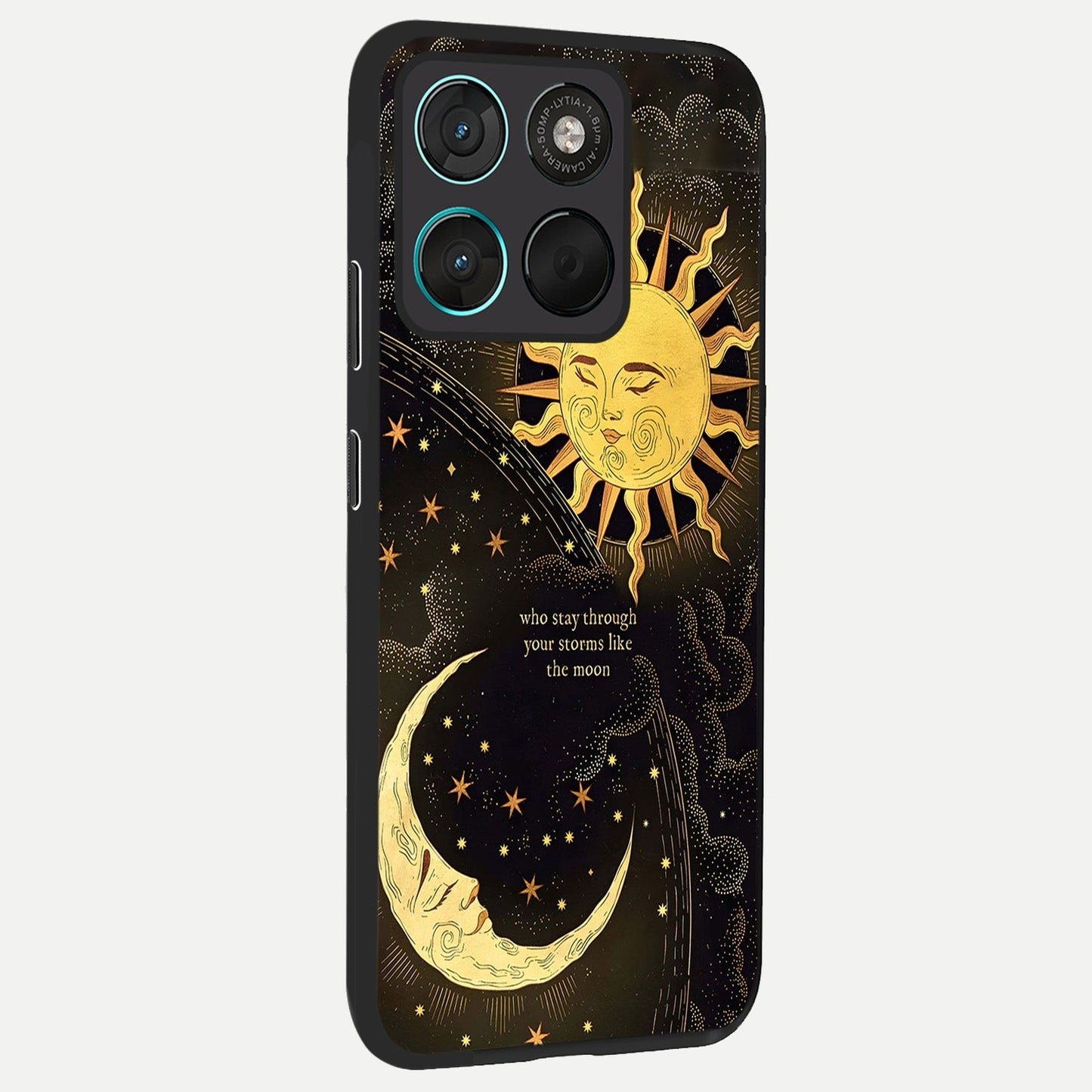 Golden Lunar Love back cover For Moto G57 Power slim fit glass case with vibrant aesthetic design