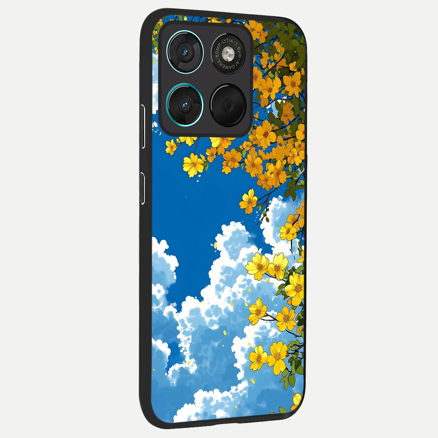 Golden Petal Sky back cover For Moto G57 Power slim fit glass case with vibrant aesthetic design