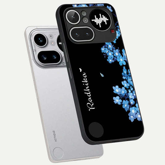 Blue Petal Dream Custom Name phone case For Nothing Phone 4A Pro showing premium glass back cover with detailed artwork