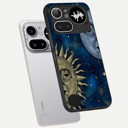 Celestial Moon With Sun phone case For Nothing Phone 4A Pro showing premium glass back cover with detailed artwork