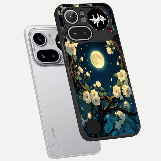Celestial Moon And Flower phone case For Nothing Phone 4A Pro showing premium glass back cover with detailed artwork