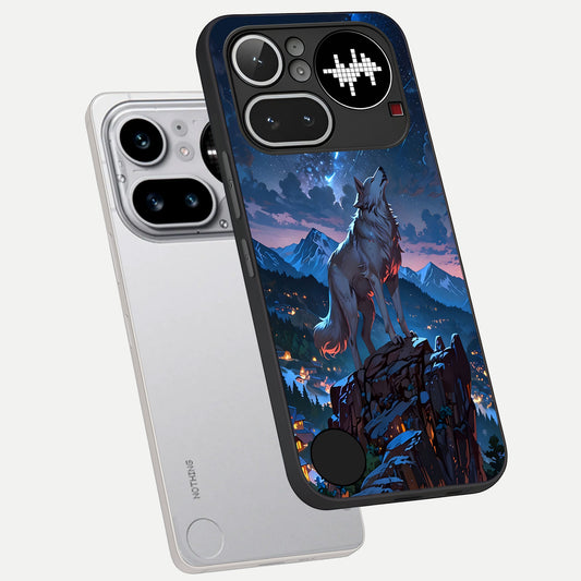 Celestial Wolf Howl phone case For Nothing Phone 4A Pro showing premium glass back cover with detailed artwork