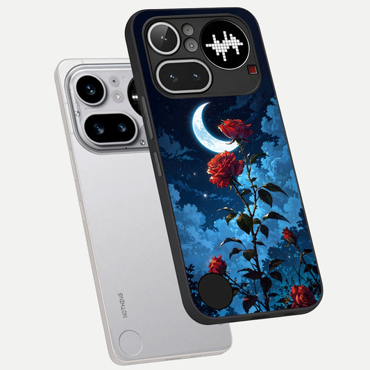 Crimson Rose Moon phone case For Nothing Phone 4A Pro showing premium glass back cover with detailed artwork