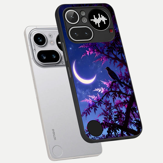 Crow And Moon Scenery phone case For Nothing Phone 4A Pro showing premium glass back cover with detailed artwork