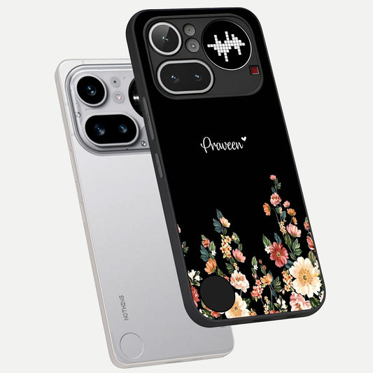 Floral Design Personalized Custom Name phone case For Nothing Phone 4A Pro showing premium glass back cover with detailed artwork