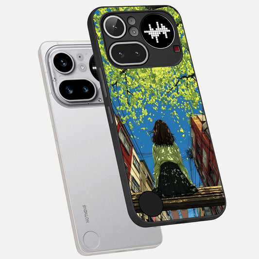 Golden Leaves Glow phone case For Nothing Phone 4A Pro showing premium glass back cover with detailed artwork