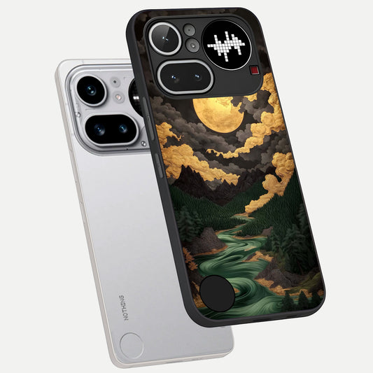 Golden River Moon phone case For Nothing Phone 4A Pro showing premium glass back cover with detailed artwork