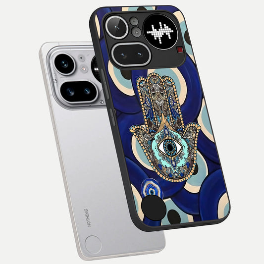 Hamsa Divine Guard phone case For Nothing Phone 4A Pro showing premium glass back cover with detailed artwork