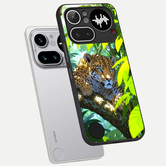 Leopard in Jungle phone case For Nothing Phone 4A Pro showing premium glass back cover with detailed artwork