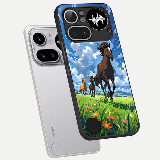 Majestic Horses Galloping phone case For Nothing Phone 4A Pro showing premium glass back cover with detailed artwork