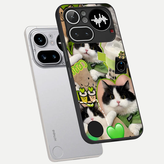 Matcha Cats Mood phone case For Nothing Phone 4A Pro showing premium glass back cover with detailed artwork