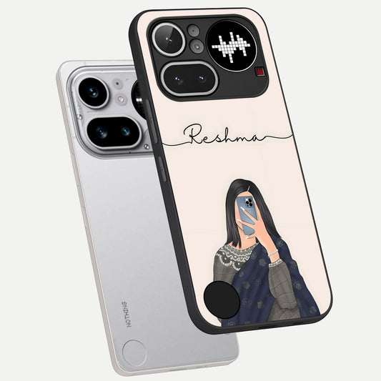 Mirror Mood Muse With Custom Name phone case For Nothing Phone 4A Pro showing premium glass back cover with detailed artwork