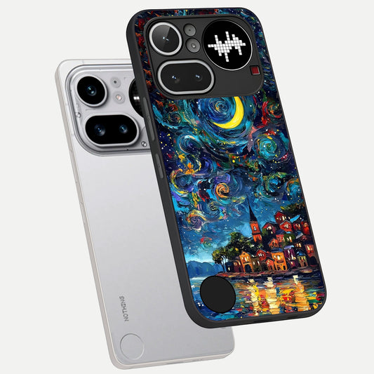 Moonlight Harbor Glow phone case For Nothing Phone 4A Pro showing premium glass back cover with detailed artwork