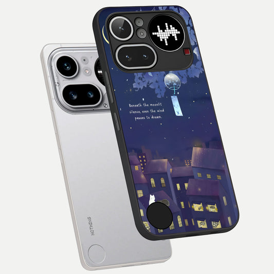 Moonlit Cat Silence phone case For Nothing Phone 4A Pro showing premium glass back cover with detailed artwork