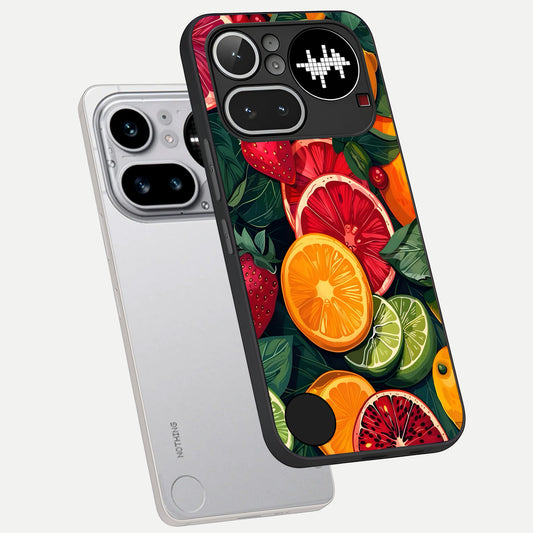 Multiple Fruits phone case For Nothing Phone 4A Pro showing premium glass back cover with detailed artwork