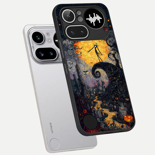 Pumpkin Moon Night phone case For Nothing Phone 4A Pro showing premium glass back cover with detailed artwork