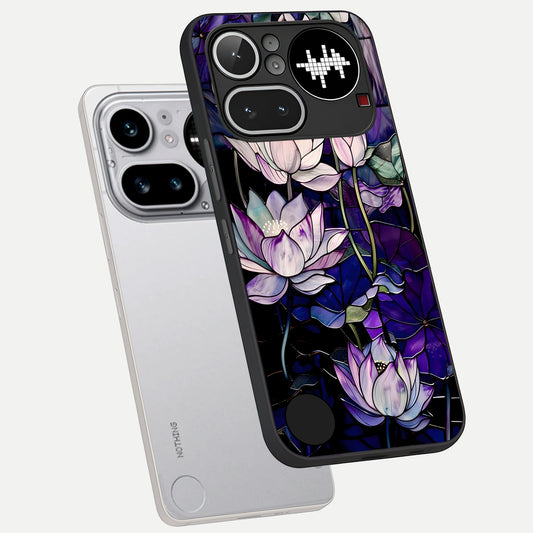 Purple Lotus Pattern phone case For Nothing Phone 4A Pro showing premium glass back cover with detailed artwork