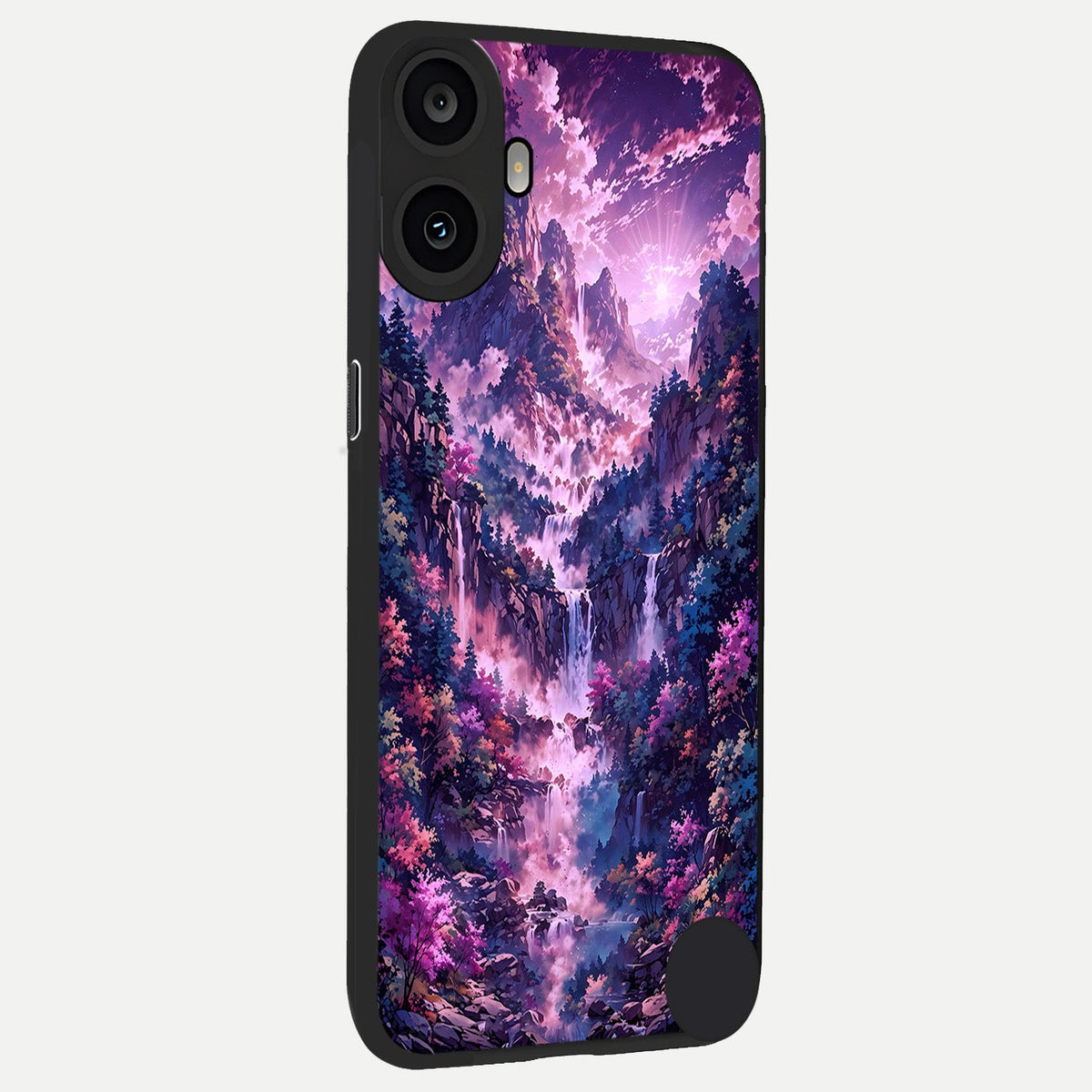 Mystic Cascade Peaks back cover For CMF Phone 1 slim fit glass case with vibrant aesthetic design