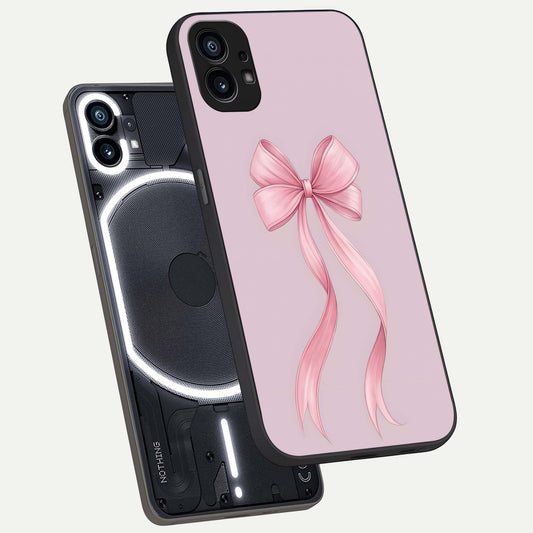Soft Blush Bow phone case For Nothing Phone 1 showing premium glass back cover with detailed artwork