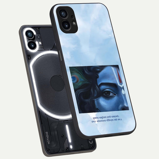 Spiritual Krishna phone case For Nothing Phone 1 showing premium glass back cover with detailed artwork