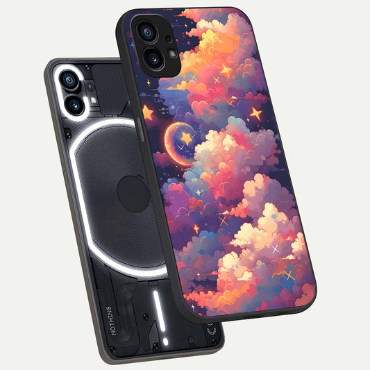 Starlit Dream Clouds phone case For Nothing Phone 1 showing premium glass back cover with detailed artwork