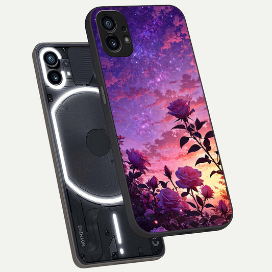 Starlit Rose Twilight phone case For Nothing Phone 1 showing premium glass back cover with detailed artwork