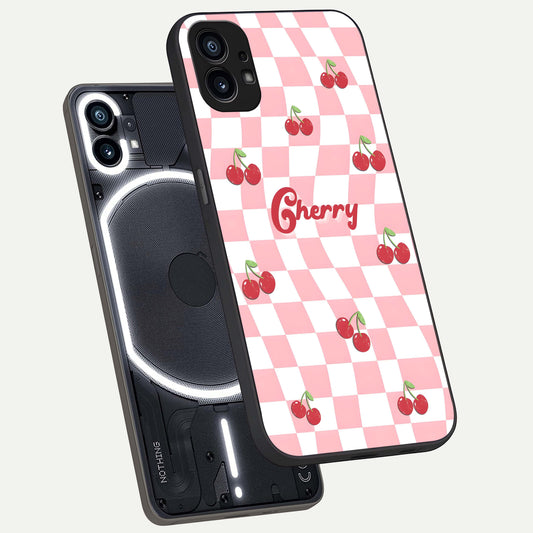 Sweet Cherry Vibes phone case For Nothing Phone 1 showing premium glass back cover with detailed artwork