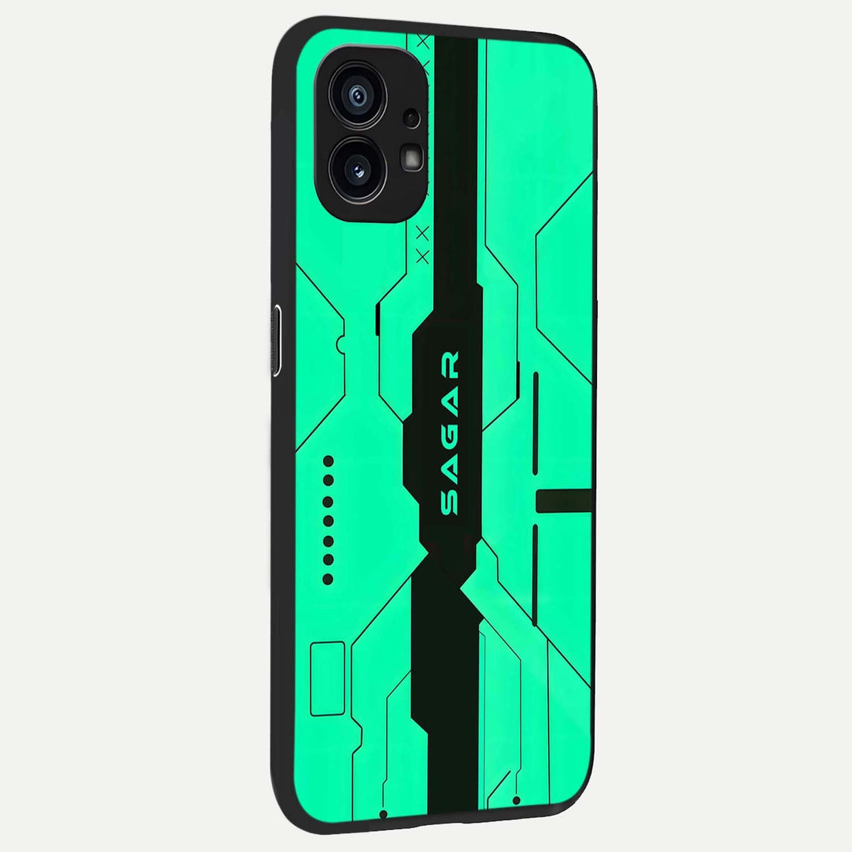 Aqua Tech CYBERPUNK Custom Name back cover For Nothing Phone 1 slim fit glass case with vibrant aesthetic design
