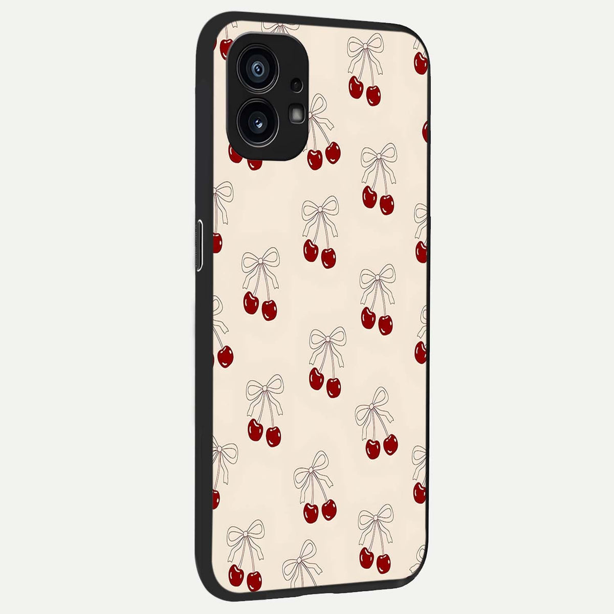 Cute Cherry Pattern back cover For Nothing Phone 1 slim fit glass case with vibrant aesthetic design