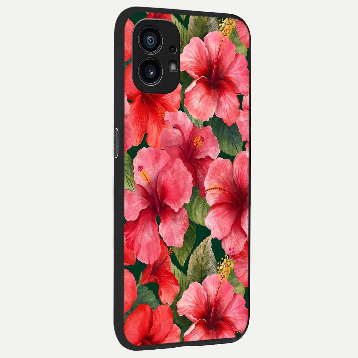 Hibiscus Pattern back cover For Nothing Phone 1 slim fit glass case with vibrant aesthetic design