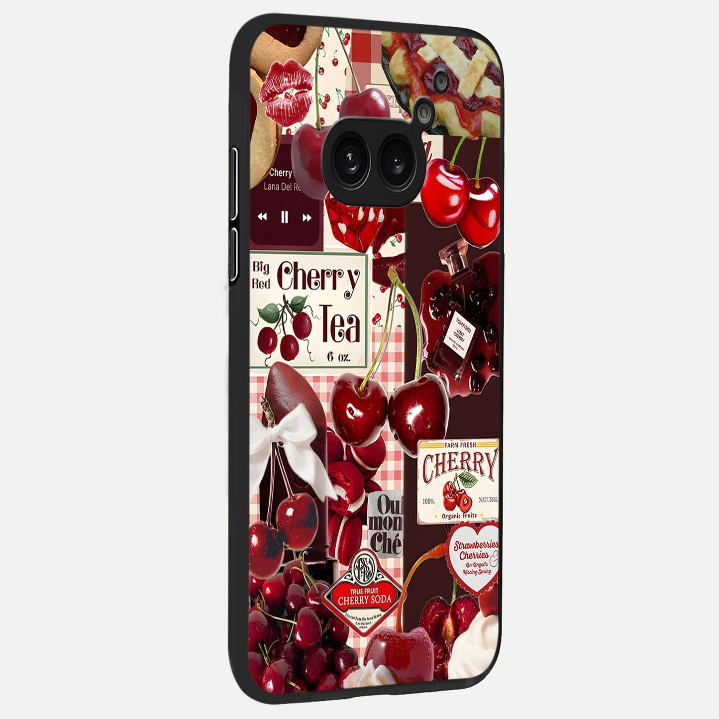 Aesthetic Cherry Tea Glass Case displayed upright for full cherry-themed visibility and premium finish.