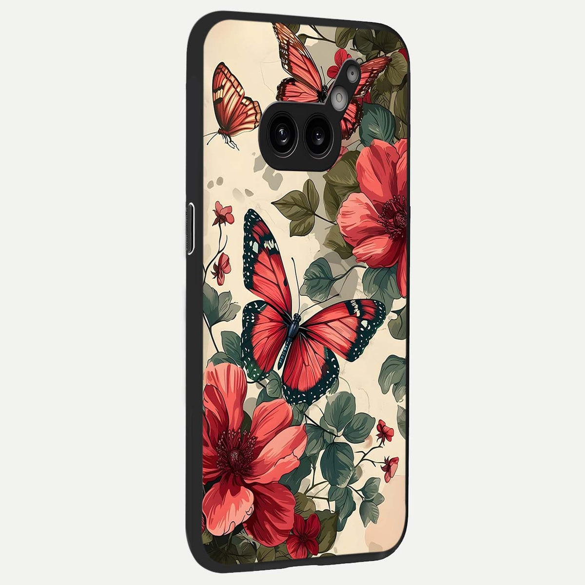 Crimson Butterfly Garden back cover For Nothing Phone 2A Plus slim fit glass case with vibrant aesthetic design