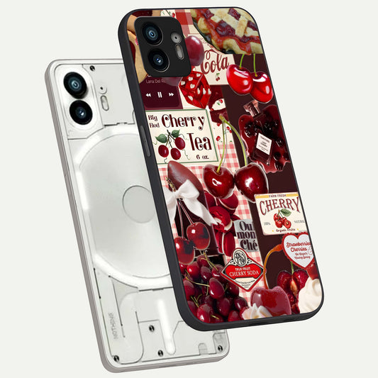 Aesthetic Cherry Tea phone case For Nothing Phone 2 showing premium glass back cover with detailed artwork