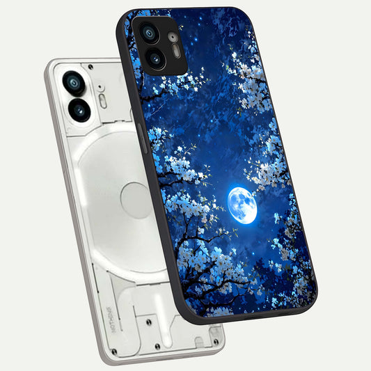 Blossom Moonlight Sky phone case For Nothing Phone 2 showing premium glass back cover with detailed artwork