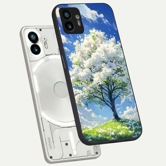 Blossom Sky Serenity phone case For Nothing Phone 2 showing premium glass back cover with detailed artwork