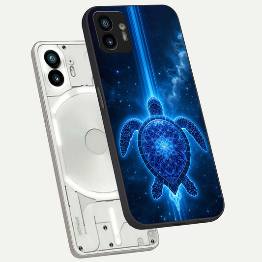 Blue Galaxy Turtle phone case For Nothing Phone 2 showing premium glass back cover with detailed artwork