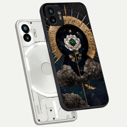 Celestial Lotus Morang phone case For Nothing Phone 2 showing premium glass back cover with detailed artwork