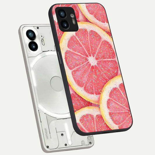 Glitter Grapefruit phone case For Nothing Phone 2 showing premium glass back cover with detailed artwork