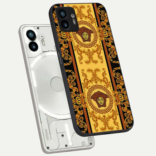 Golden Royal Heritage phone case For Nothing Phone 2 showing premium glass back cover with detailed artwork