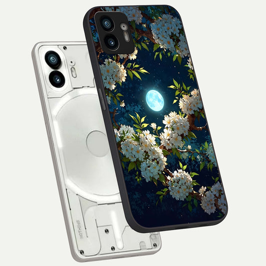 Moonlit Blossom Dream phone case For Nothing Phone 2 showing premium glass back cover with detailed artwork
