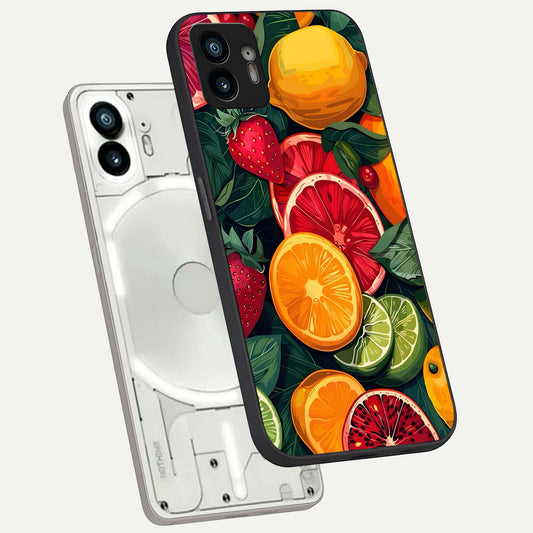 Multiple Fruits phone case For Nothing Phone 2 showing premium glass back cover with detailed artwork