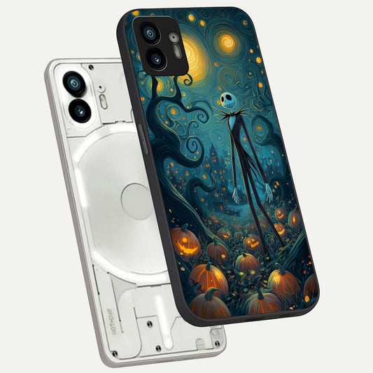 Pumpkin Moon Night phone case For Nothing Phone 2 showing premium glass back cover with detailed artwork