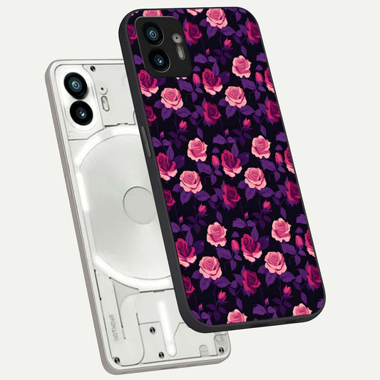 Rose Garden Twilight phone case For Nothing Phone 2 showing premium glass back cover with detailed artwork