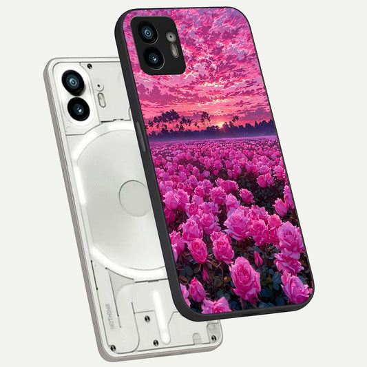 Rose Sunset Valley phone case For Nothing Phone 2 showing premium glass back cover with detailed artwork