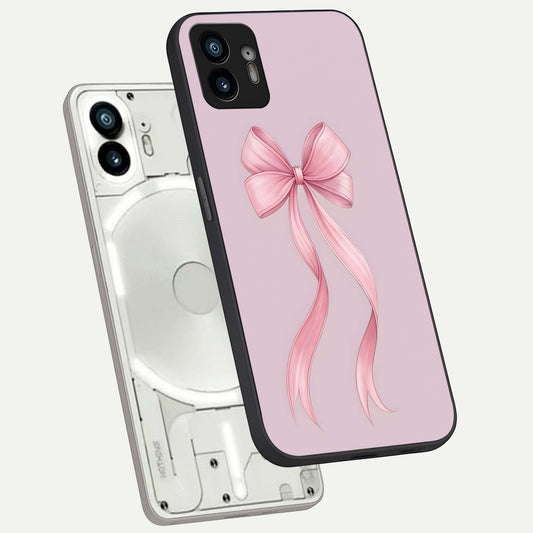 Soft Blush Bow phone case For Nothing Phone 2 showing premium glass back cover with detailed artwork