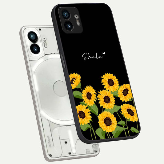 Sunlit Daisy Glow phone case For Nothing Phone 2 showing premium glass back cover with detailed artwork
