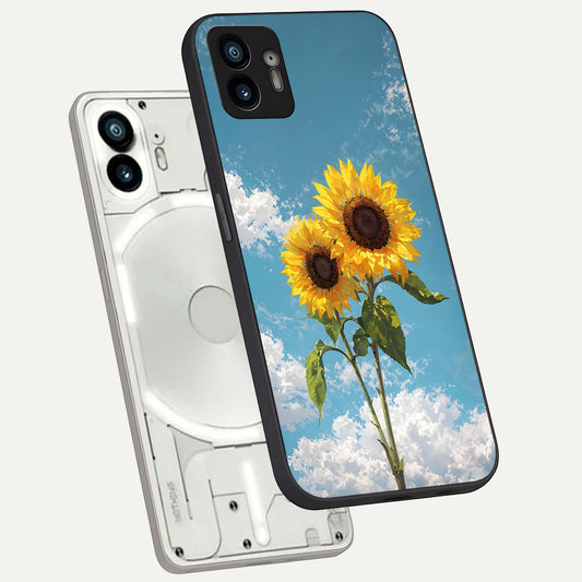 Sun Moon Balance phone case For Nothing Phone 2 showing premium glass back cover with detailed artwork