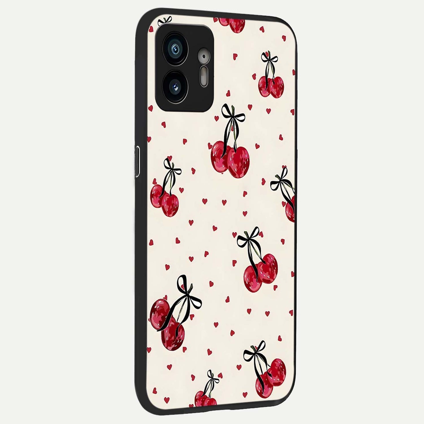Cherry Heart Bow back cover For Nothing Phone 2 slim fit glass case with vibrant aesthetic design