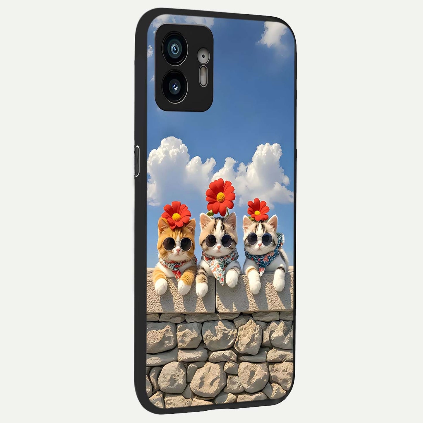 Floral Kitty Squad back cover For Nothing Phone 2 slim fit glass case with vibrant aesthetic design